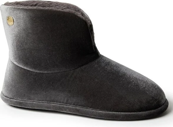 Dearfoam Women' Sara Shiny Velour Bootie Houe Slipper Boot - Pavement Size S