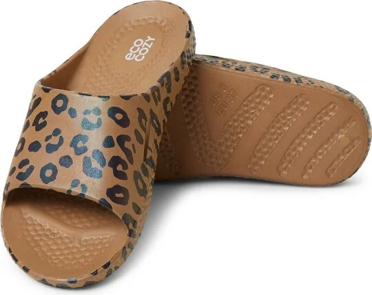 Dearfoams EcoCozy Women's Sustainable Comfort Slide Sandal - Leopard Size - Image 2