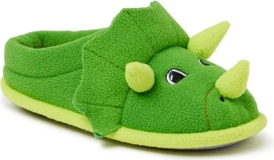 Dearfoams Kid's Peyton Animal Slip-On Clog House Slipper - Green Dinosaur Size
