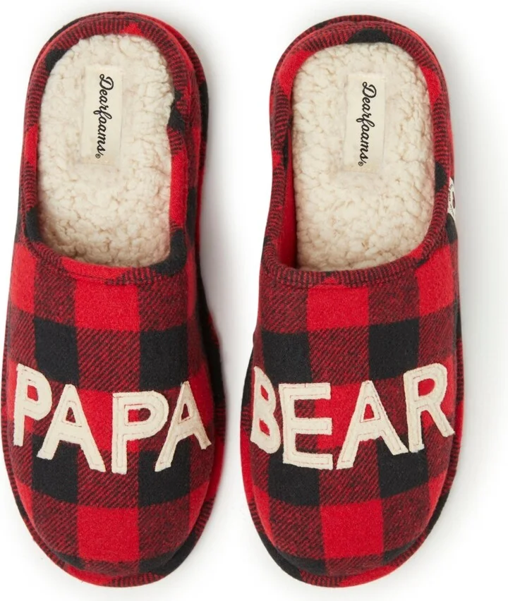Dearfoams Men's Buffalo Check Papa Bear Dad Clog House Slipper