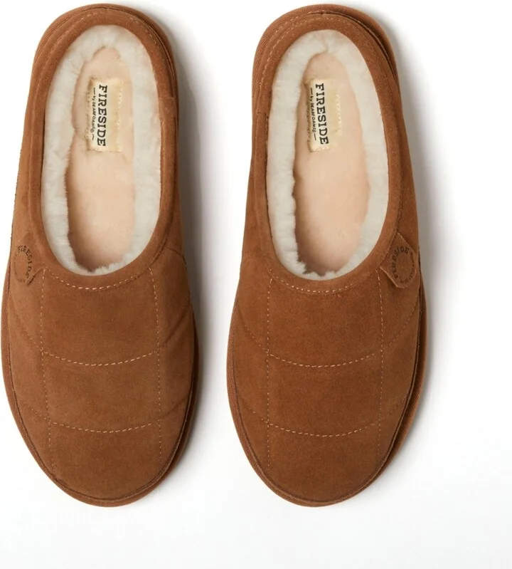 Dearfoams Men's Fireside by Grafton Quilted Genuine Shearling Clog Slipper - Image 4