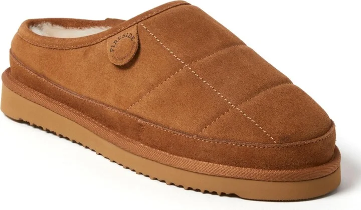 Dearfoams Men's Fireside by Grafton Quilted Genuine Shearling Clog Slipper