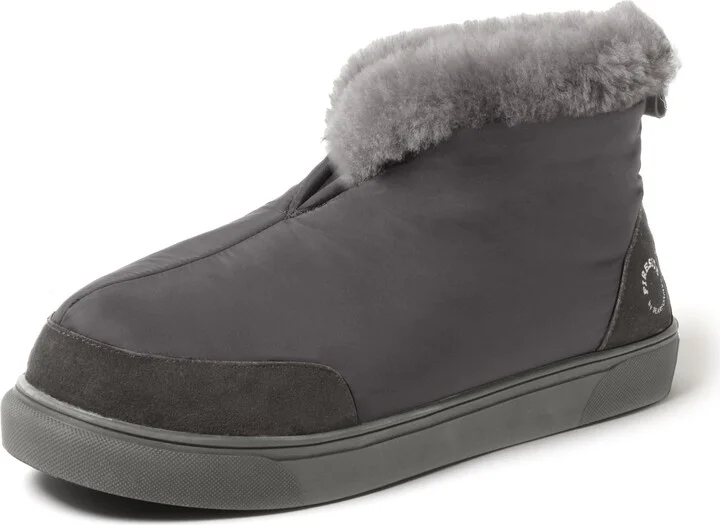 Dearfoams Men's Fireside Nylon Australian Shearling Water Resistant Après Winter Warm Up Bootie Snow Boot