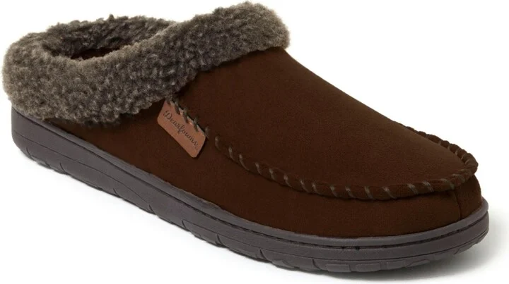 Dearfoams Men's Microsuede Moccasin Toe House Shoe Clog Slipper