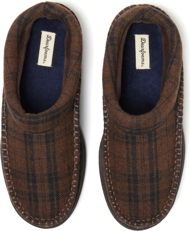 Dearfoams Men's Thompson Plaid Moccasin Toe Clog House Shoe Slipper - Image 2