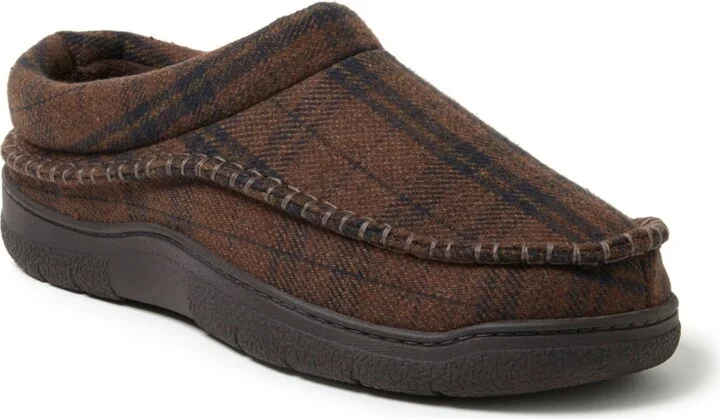 Dearfoams Men's Thompson Plaid Moccasin Toe Clog House Shoe Slipper