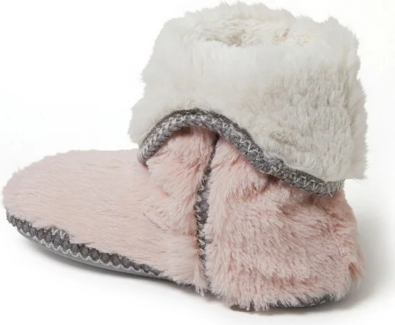 Dearfoams Women's Beth Faux Fur Fod Down Fuzzy Bootie House Sipper Boot - Grey Frost Size L - Image 3