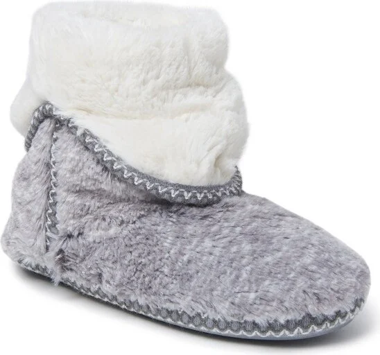 Dearfoams Women's Beth Faux Fur Fod Down Fuzzy Bootie House Sipper Boot - Grey Frost Size L