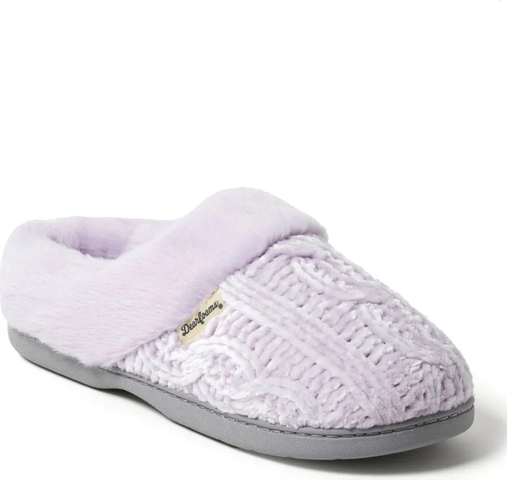 Dearfoams Womens Claire Cable Knit Chenille Clog House Shoe Slipper