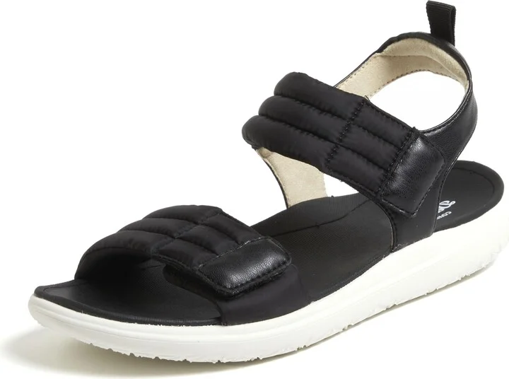 Dearfoams Women's Comfortable Strap Thea Easy On Off Cushioned Lightweight Walking Shoe Sandal Flat