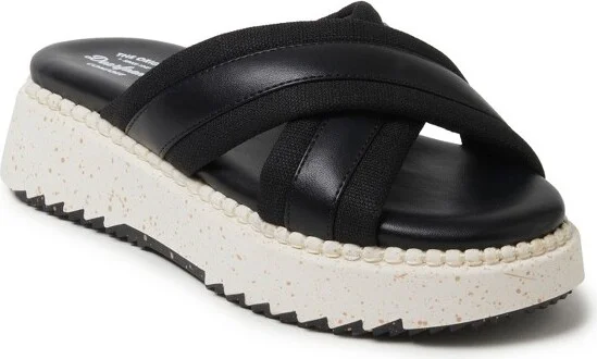 Dearfoams Women's Daisy Cross Strap Platform Sandal - Black Size