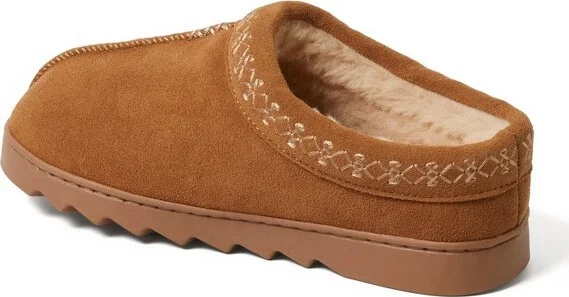 Dearfoams Women's Doreen Genuine Suede Clog Slipper With Embroidery - Chestnut Size - Image 2