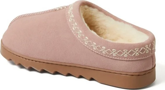 Dearfoams Women's Doreen Genuine Suede Clog Slipper With Embroidery - Chestnut Size - Image 3