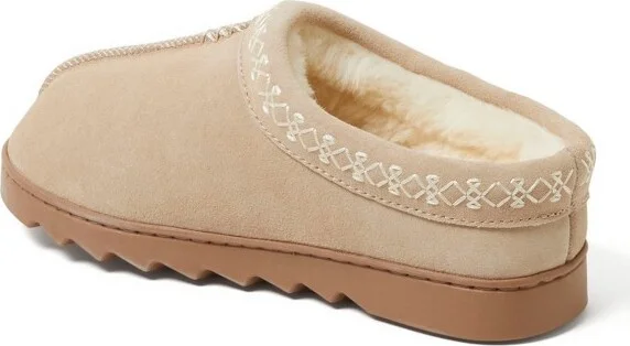 Dearfoams Women's Doreen Genuine Suede Clog Slipper With Embroidery - Chestnut Size - Image 4