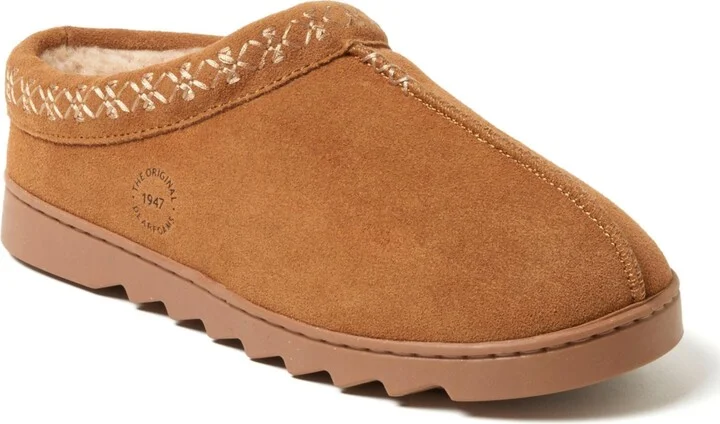 Dearfoams Women's Doreen Genuine Suede Clog Slipper With Embroidery