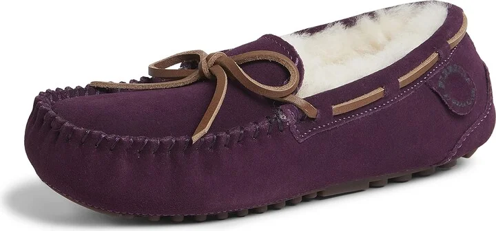 Dearfoams Women's Fireside Water Resistant Indoor/Outdoor Shearling Victoria Moccasin with Tie Slipper