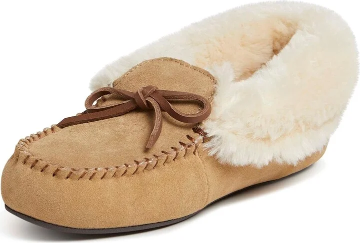 Dearfoams womens Genuine Suede Foldover Bootie With Tie Slipper