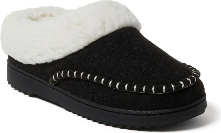 Dearfoams Women's Nyla Felted Plaid Moccasin Toe Clog House Shoe Slipper