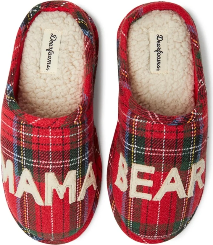 Dearfoams Women's Plaid Mama Bear Mom Clog House Slipper