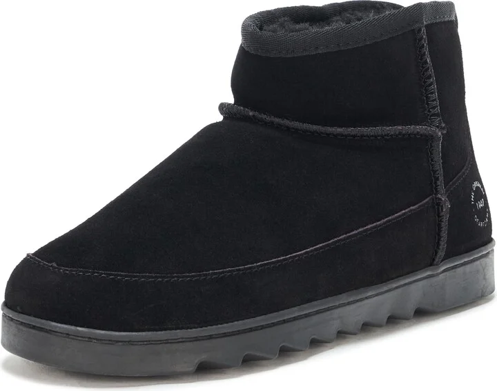 Dearfoams Women's Suede Indoor Outdoor Memory Foam Mini Ankle Gretchen Boots