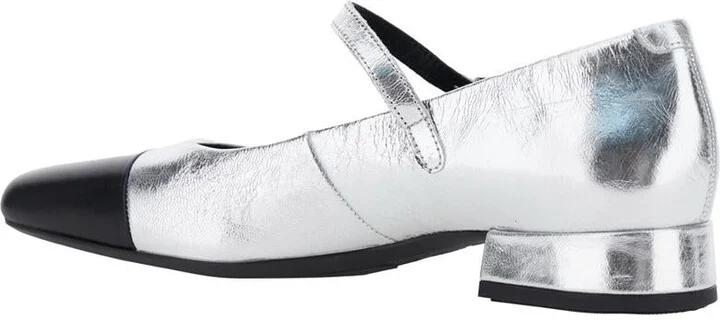 'Debby' Silver Colored Slingback Pump With Adjustable Strap In Leather Woman - Image 3