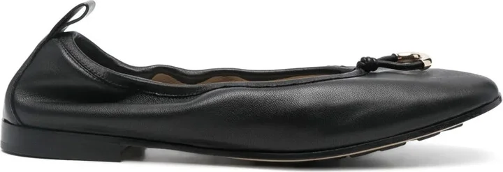 Debossed Logo Leather Ballerina Shoes