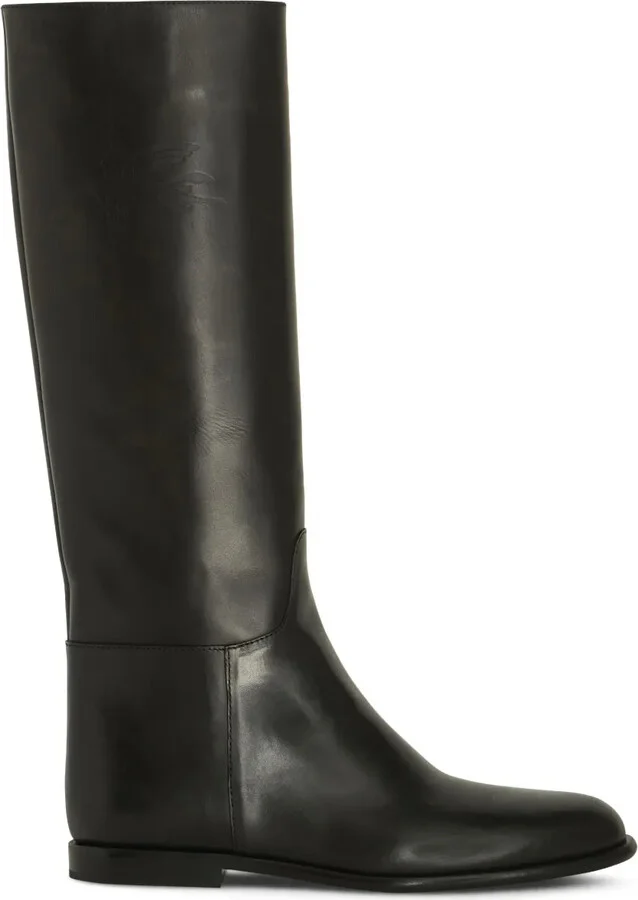 Debossed-Logo Leather Riding Boots