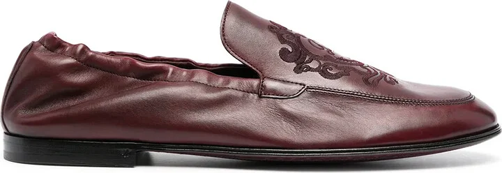 Debossed-Motif Polished-Finish Loafers