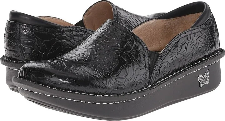 Debra Clog Women 42 Black Emboss Leather Round Toe Slip On Shoes KHD2616 (Black,42)