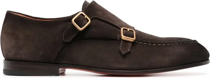 Decorative-Buckle Leather Monk Shoes