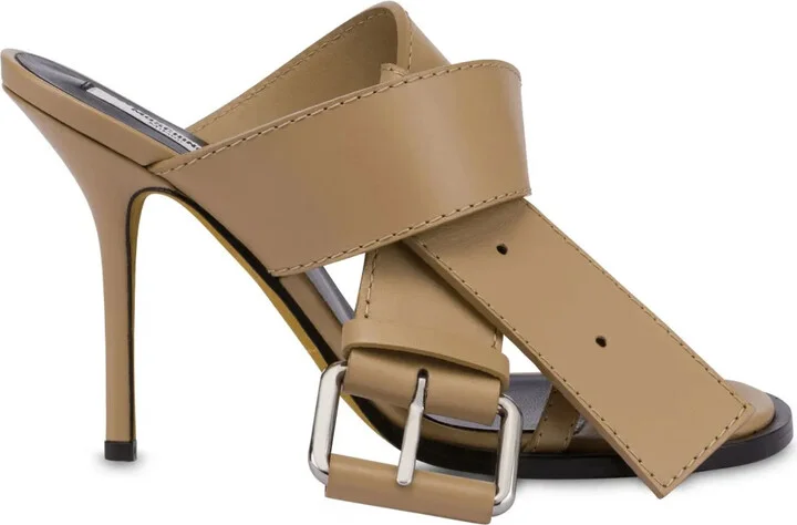 Decorative Buckle Leather Mules