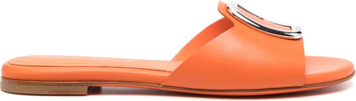 Decorative-Buckle Leather Sandals