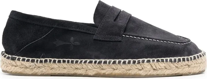 Decorative-Stitch Suede Espadrilles