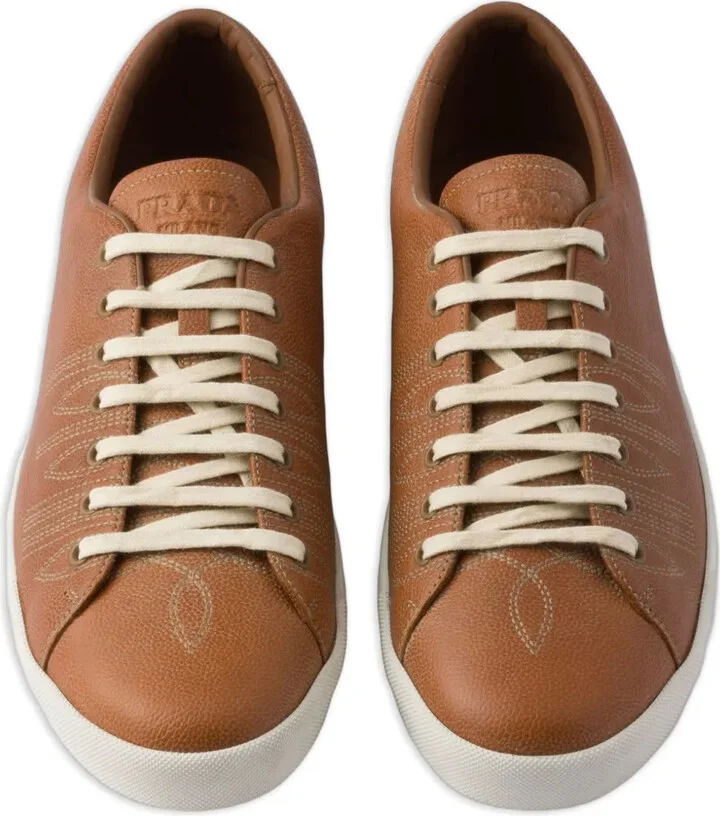 Decorative-Stitching Leather Low-Top Sneakers - Image 3