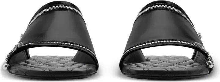 Decorative-Zip Flat Leather Sandals - Image 2