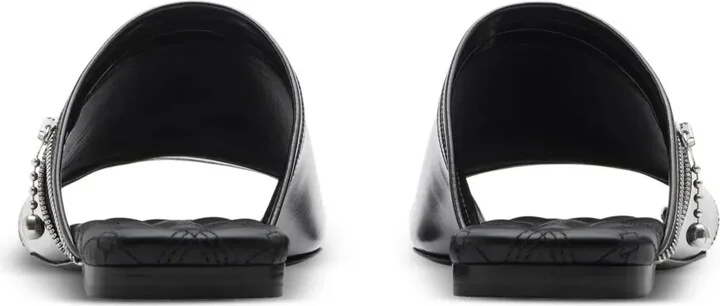 Decorative-Zip Flat Leather Sandals - Image 3