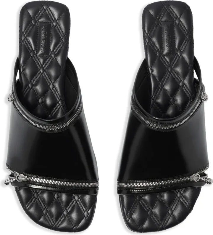 Decorative-Zip Flat Leather Sandals - Image 4