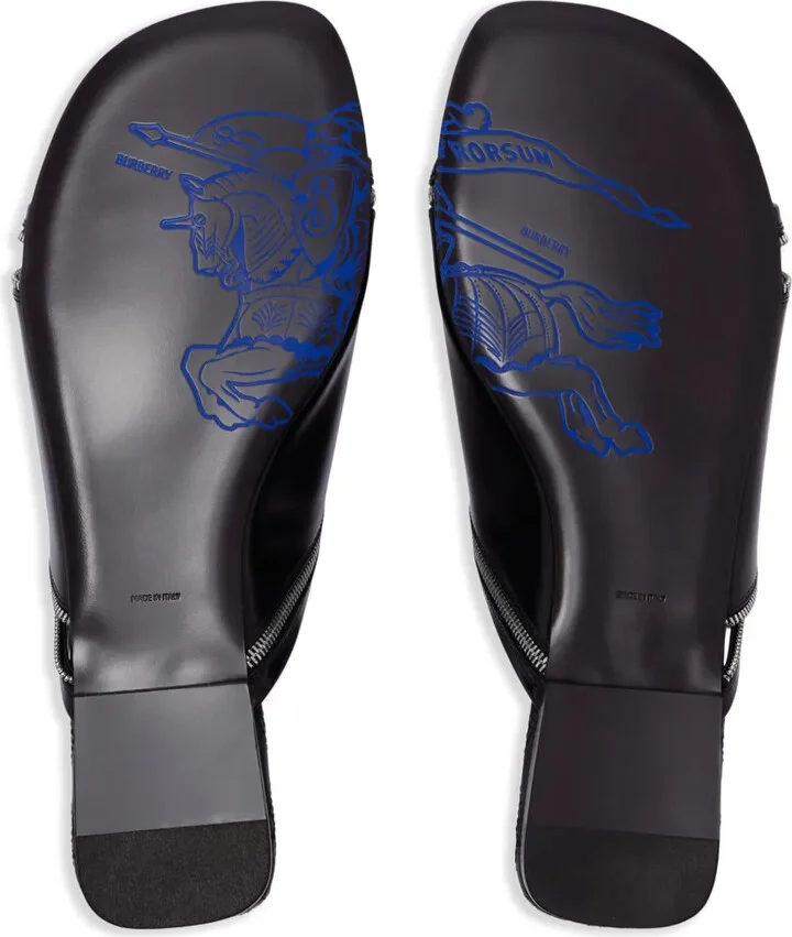 Decorative-Zip Flat Leather Sandals - Image 5