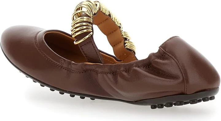 'dee' Brown Ballerinas With Decorative Rings On The Front In Leather Woman - Image 3