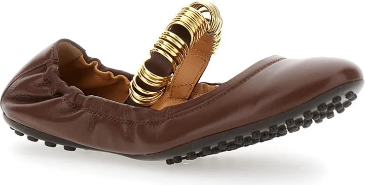 'Dee' Brown Ballerinas With Decorative Rings On The Front In Leather Woman - Image 2