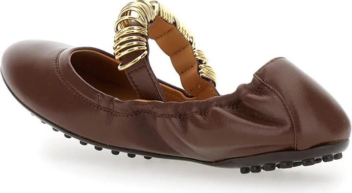 'Dee' Brown Ballerinas With Decorative Rings On The Front In Leather Woman - Image 3
