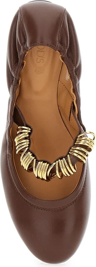 'Dee' Brown Ballerinas With Decorative Rings On The Front In Leather Woman - Image 4