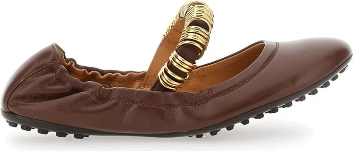 'dee' Brown Ballerinas With Decorative Rings On The Front In Leather Woman