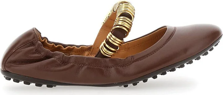'Dee' Brown Ballerinas With Decorative Rings On The Front In Leather Woman