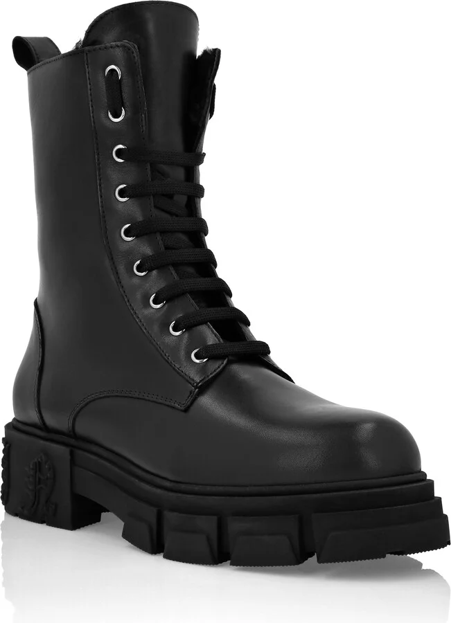 Deer Leather Boots Mid Flat Gothic Plein