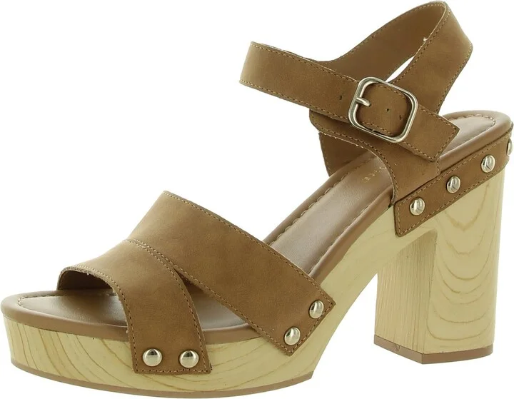 Delestep Womens Faux Leather Ankle Strap Block Heels