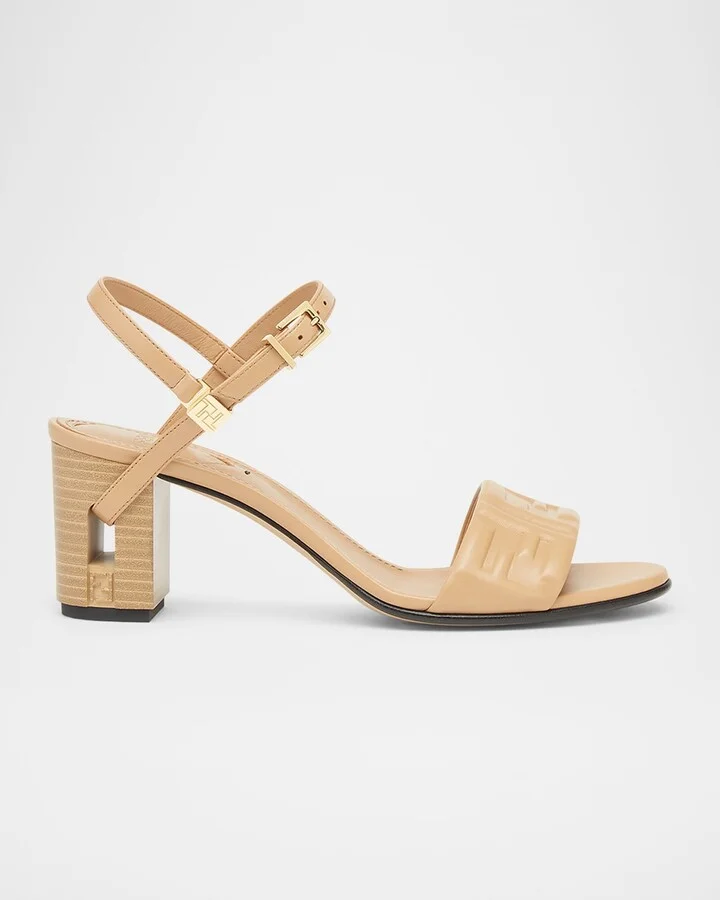 Delfina FF Leather Block-Heel Sandals