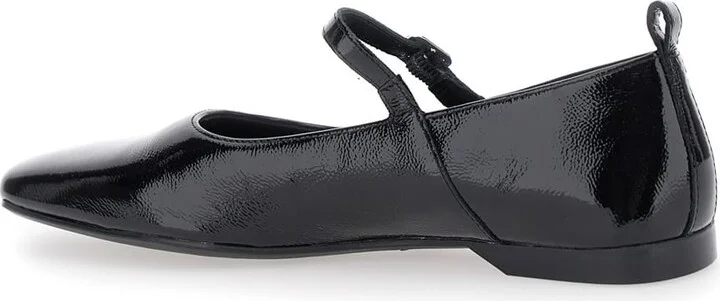 'delia' Black Ballerinas With Adjustable Strap In Shiny Leather Woman - Image 3