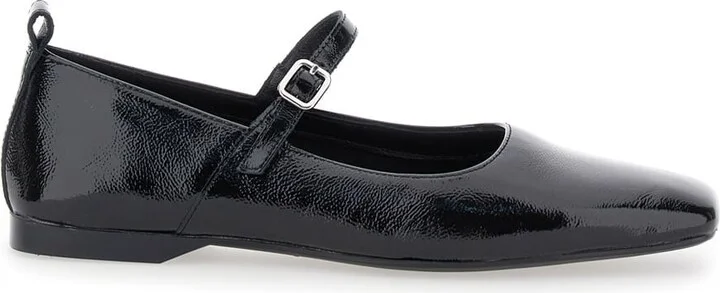'delia' Black Ballerinas With Adjustable Strap In Shiny Leather Woman
