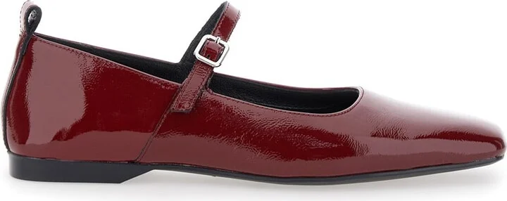 'delia' Red Ballerinas With Adjustable Strap In Shiny Leather Woman